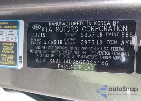 2016 Kia K900 Luxury 3.8L from USA, damaged, VIN KNALU4D38G6032146